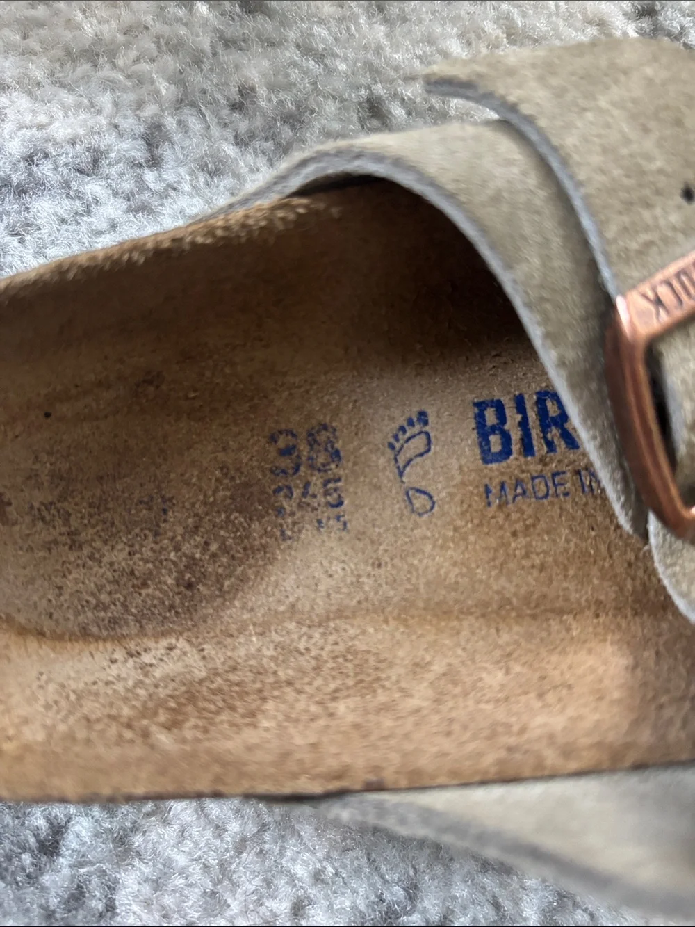 Birkenstock Arizona Two-Strap Sandals in Taupe Suede with Copper Buckles - Picture 5 of 6